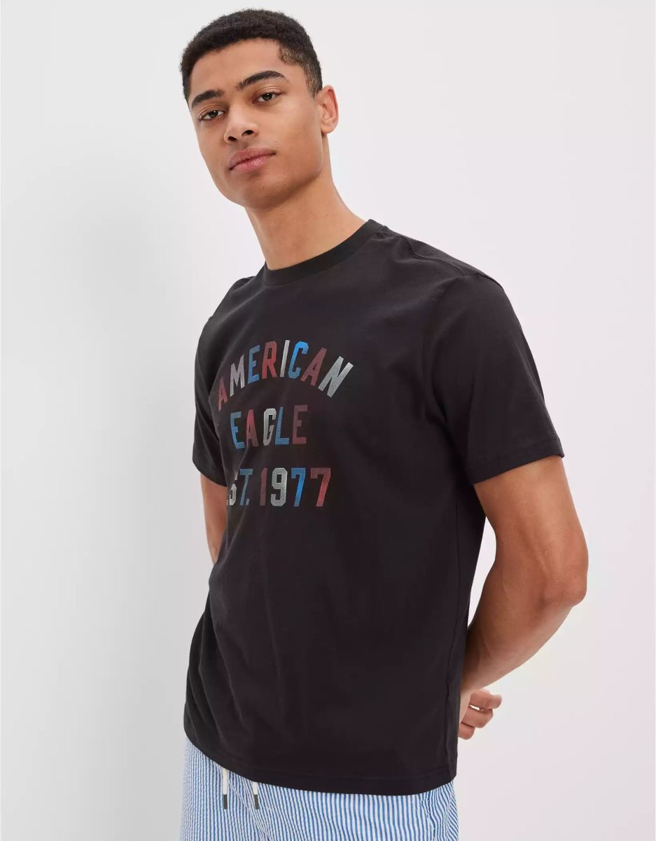 T Shirt Graphique American Eagle AE Super Soft Noir Homme | BEO-22488883